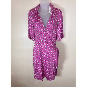Diane Von Furstenberg Jessica Silk Jersey Wrap Dress 12 3/4 Sleeve Geo pink